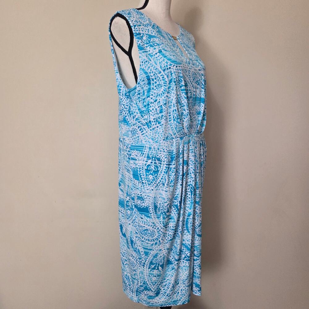 NWT Jones New York XL Jersey Pullover Sleeveless Summer Dress Turquoise White - Picture 9 of 16